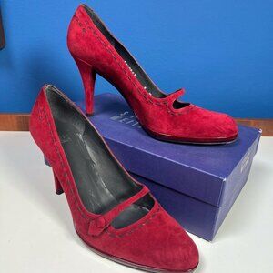 Stuart Weitzman Scarlet Red Suede Strapalong Heels US Size M9